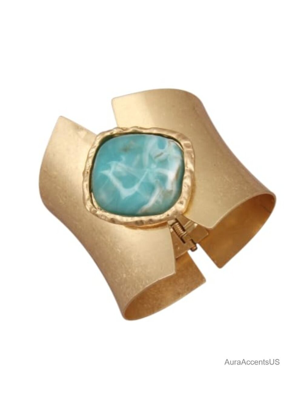 Gold Plated Wide Cuff Bangle Bracelet with Acrylic Accent Statement